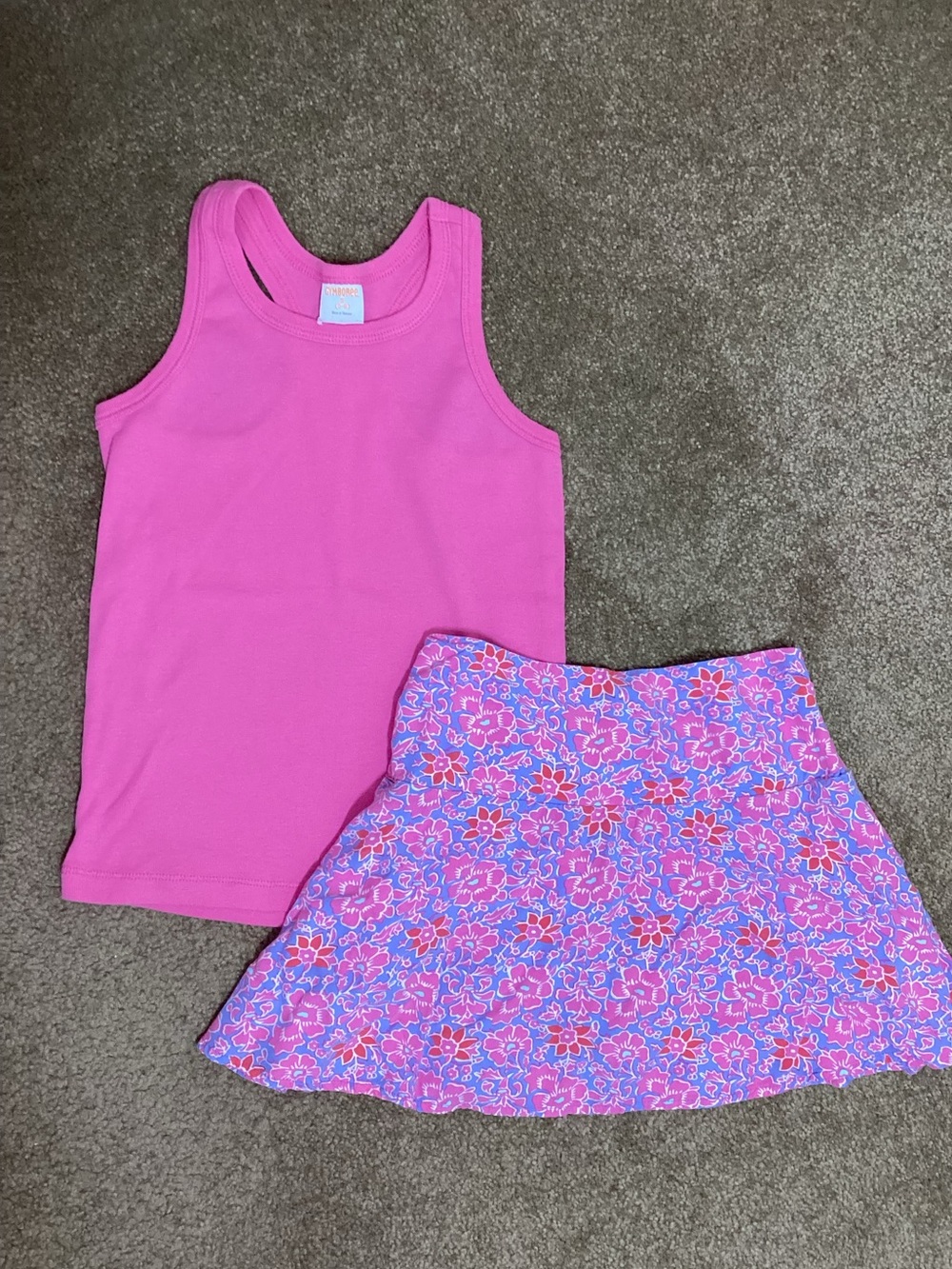 Crewcuts JCrew S 6-7 Girl Pink Light Blue Floral Skort Pink Tank Top Skirt